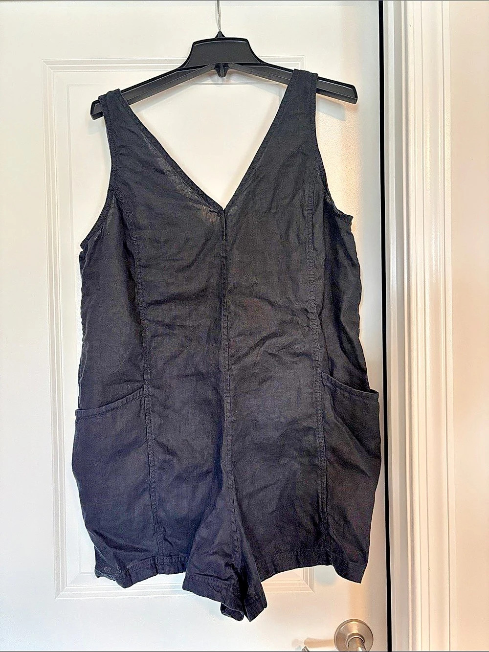 Athleta Retreat Linen Romper Black Linen Size Large